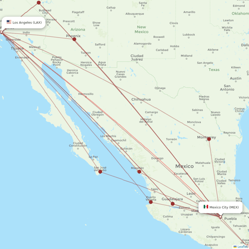 Aeromexico flights between Los Angeles and Mexico City