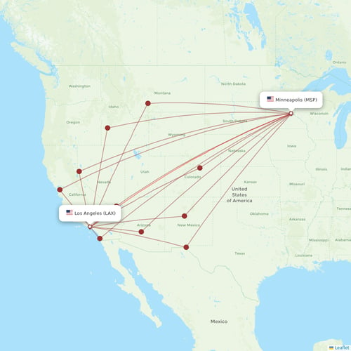 Delta Air Lines flights between Los Angeles and Minneapolis