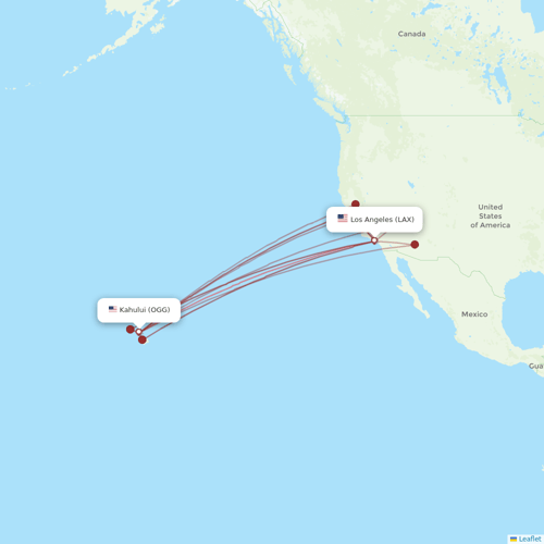 Hawaiian Airlines flights between Los Angeles and Kahului