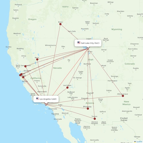 Delta Air Lines flights between Los Angeles and Salt Lake City