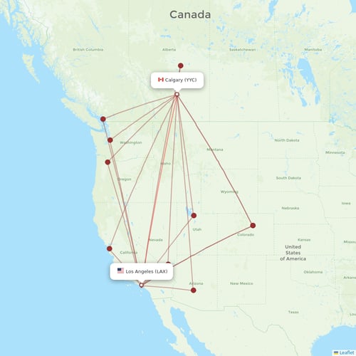 WestJet flights between Los Angeles and Calgary