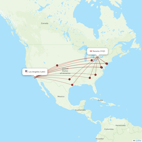 Air Canada flights between Los Angeles and Toronto