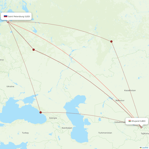 Ural Airlines flights between Khujand and Saint Petersburg