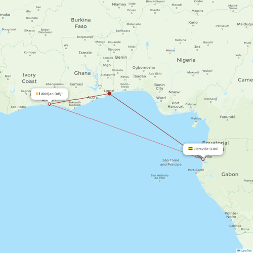 Air Cote D'Ivoire flights between Libreville and Abidjan