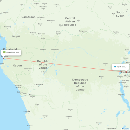 RwandAir flights between Libreville and Kigali