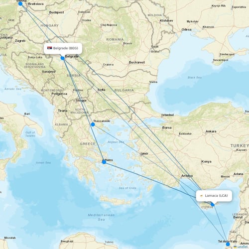 Air Serbia flights between Larnaca and Belgrade