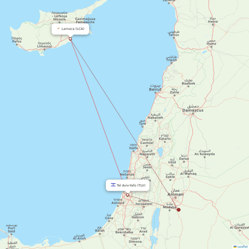 TUS Airways flights between Larnaca and Tel Aviv-Yafo