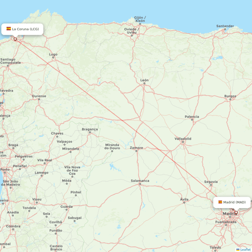 Iberia flights between La Coruna and Madrid