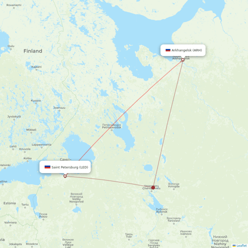 Nordavia Regional Airlines flights between Saint Petersburg and Arkhangelsk
