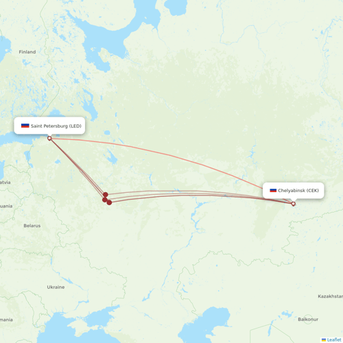 Nordavia Regional Airlines flights between Saint Petersburg and Chelyabinsk