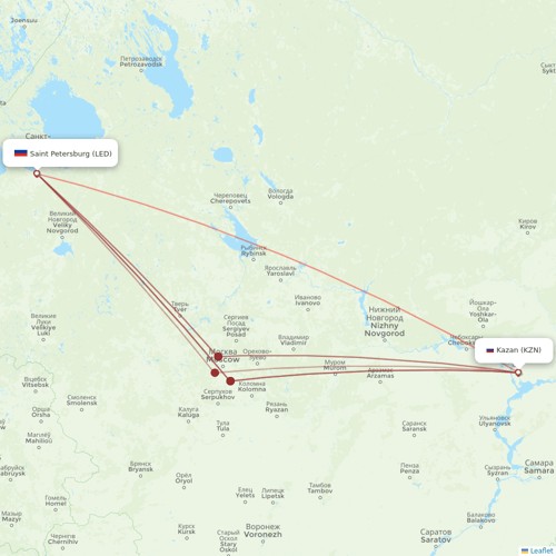 Pobeda flights between Saint Petersburg and Kazan