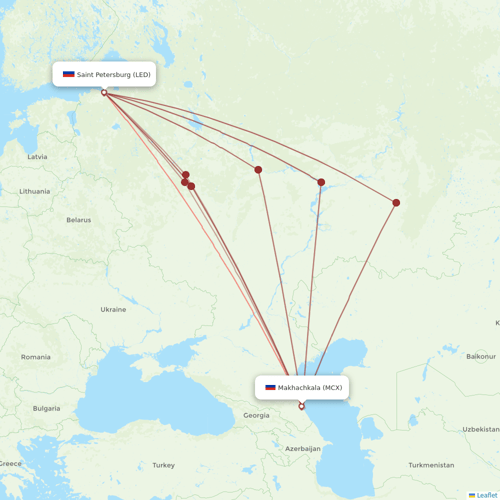 Pobeda flights between Saint Petersburg and Makhachkala