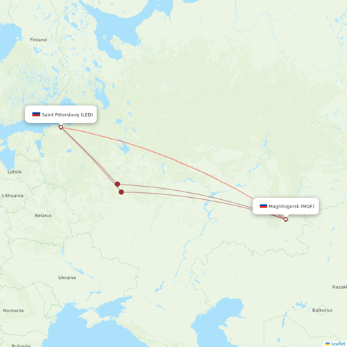 Pegas Fly flights between Saint Petersburg and Magnitogorsk