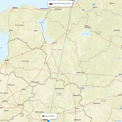 Belavia flights between Saint Petersburg and Minsk