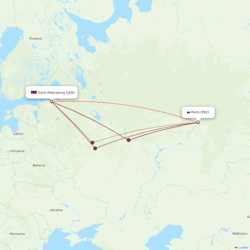 Pobeda flights between Saint Petersburg and Perm