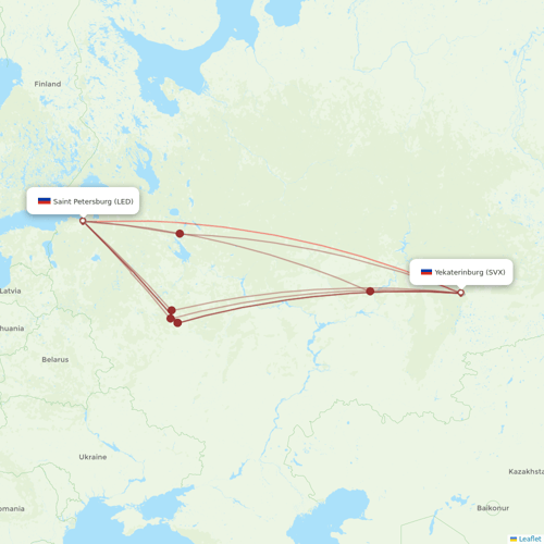 Ural Airlines flights between Saint Petersburg and Yekaterinburg