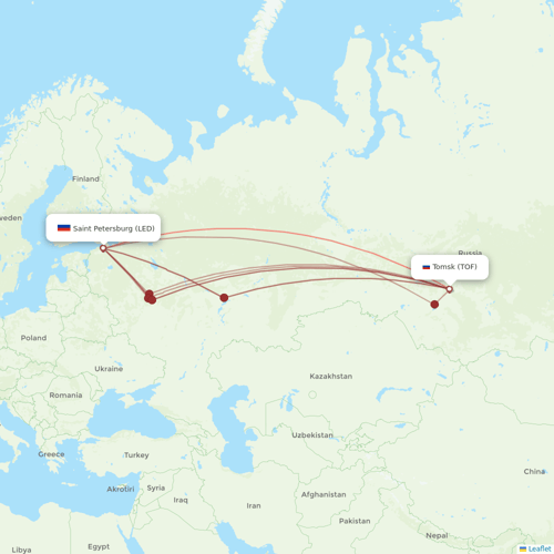 Nordwind Airlines flights between Saint Petersburg and Tomsk