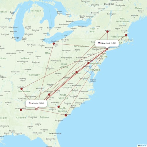 Delta Air Lines flights between New York and Atlanta