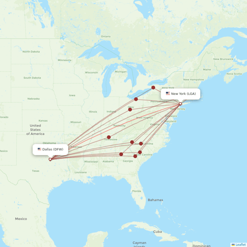 American Airlines flights between New York and Dallas