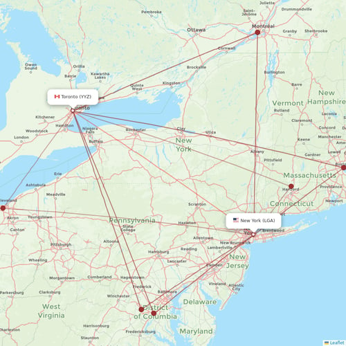 Air Canada flights between New York and Toronto