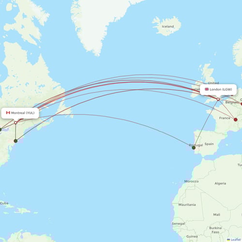 Air Transat flights between London and Montreal