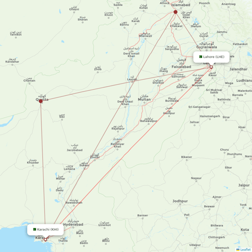 Airblue flights between Lahore and Karachi