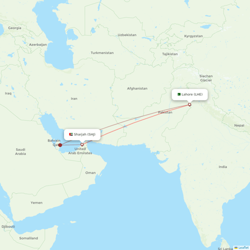 Airblue flights between Lahore and Sharjah