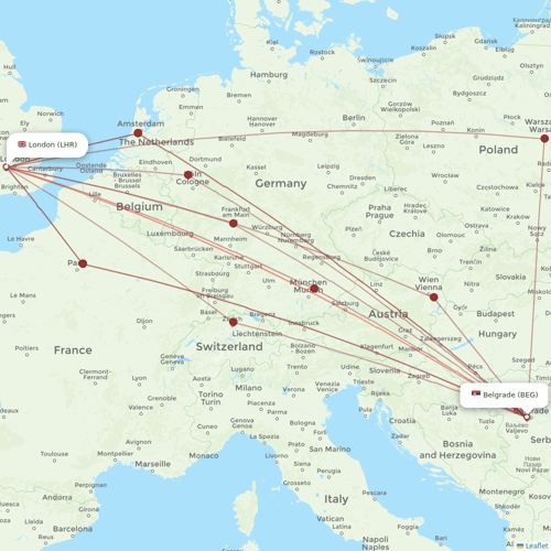 Air Serbia flights between London and Belgrade