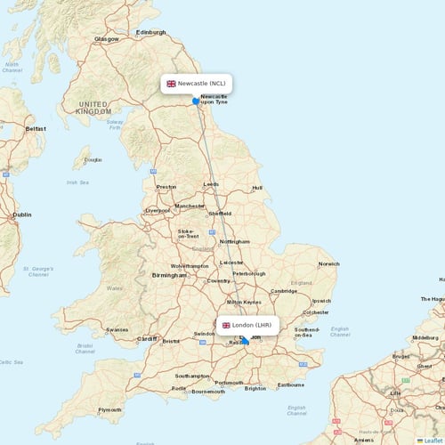 British Airways flights between London and Newcastle