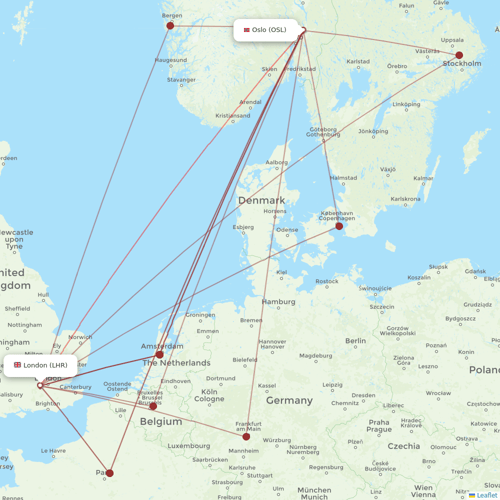 Scandinavian Airlines flights between London and Oslo