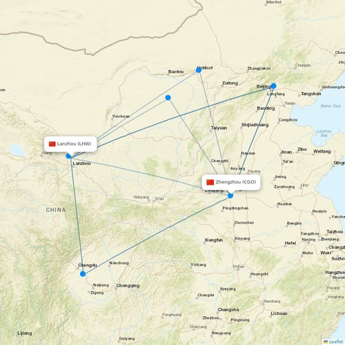 Urumqi Airlines flights between Lanzhou and Zhengzhou