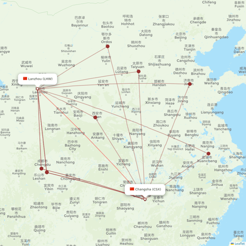 9 Air Co flights between Lanzhou and Changsha