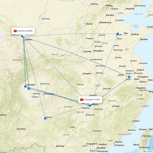 9 Air Co flights between Lanzhou and Changsha