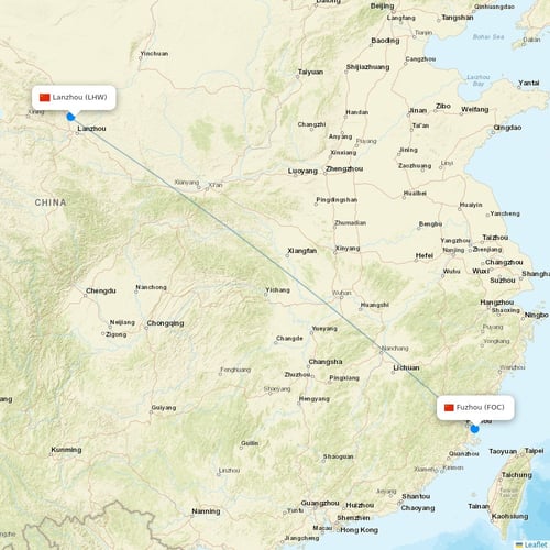 Fuzhou Airlines flights between Lanzhou and Fuzhou