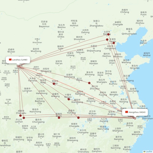 Spring Airlines flights between Lanzhou and Hangzhou