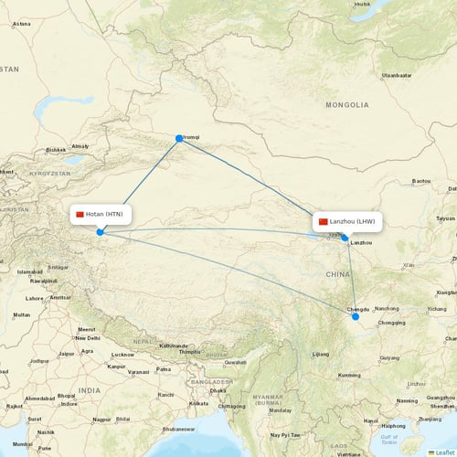 Qingdao Airlines flights between Lanzhou and Hotan