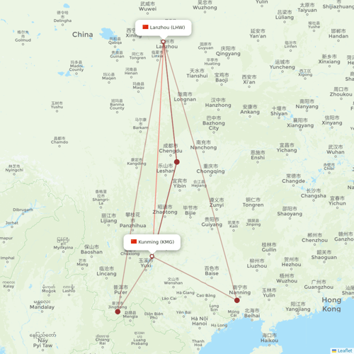 Lucky Air flights between Lanzhou and Kunming