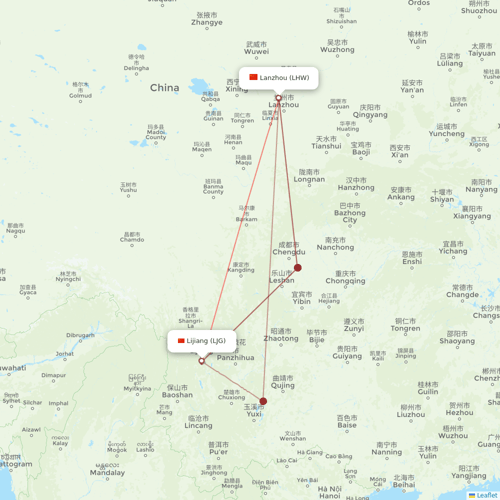 Ruili Airlines flights between Lanzhou and Lijiang