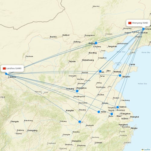 Spring Airlines flights between Lanzhou and Shenyang