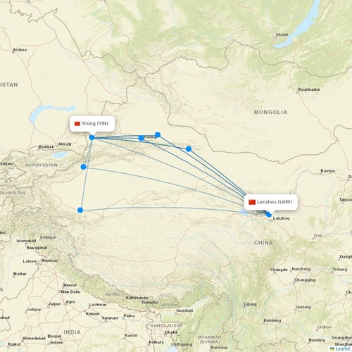 Spring Airlines flights between Lanzhou and Yining