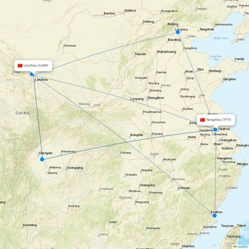 Urumqi Airlines flights between Lanzhou and Yangzhou
