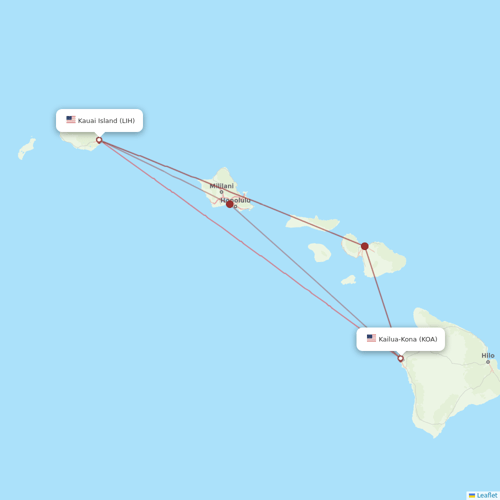 Hawaiian Airlines flights between Kauai Island and Kailua-Kona