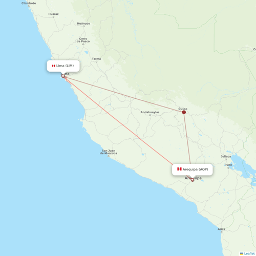 JetSMART flights between Lima and Arequipa