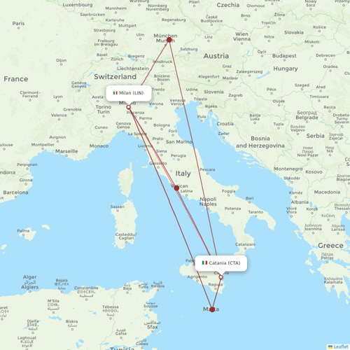 Wizz Air flights between Milan and Catania