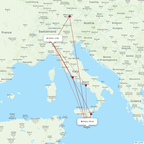 Air Malta flights between Milan and Malta