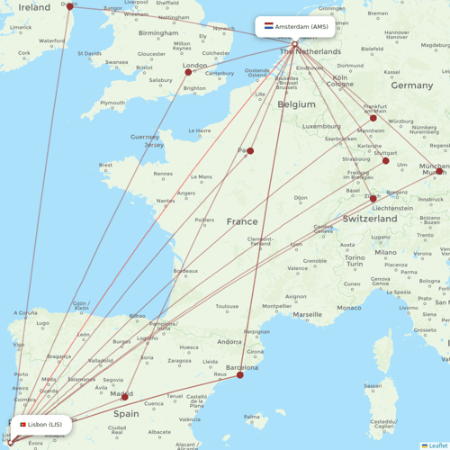 Transavia flights between Lisbon and Amsterdam
