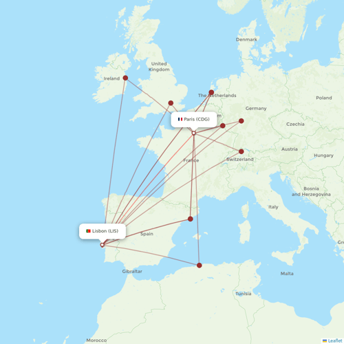 Air France flights between Lisbon and Paris