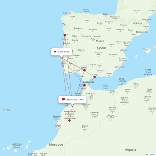 Royal Air Maroc flights between Lisbon and Casablanca