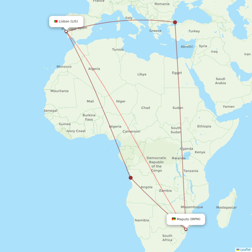 LAM flights between Lisbon and Maputo