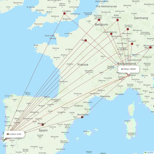 TAP Portugal flights between Lisbon and Milan